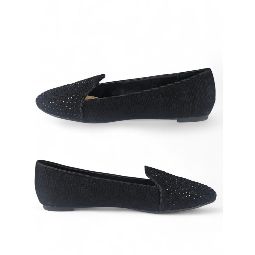 Fergalicious by Fergie Womens Black Rhinestone Loafers Flats CRISTAL Size 10M